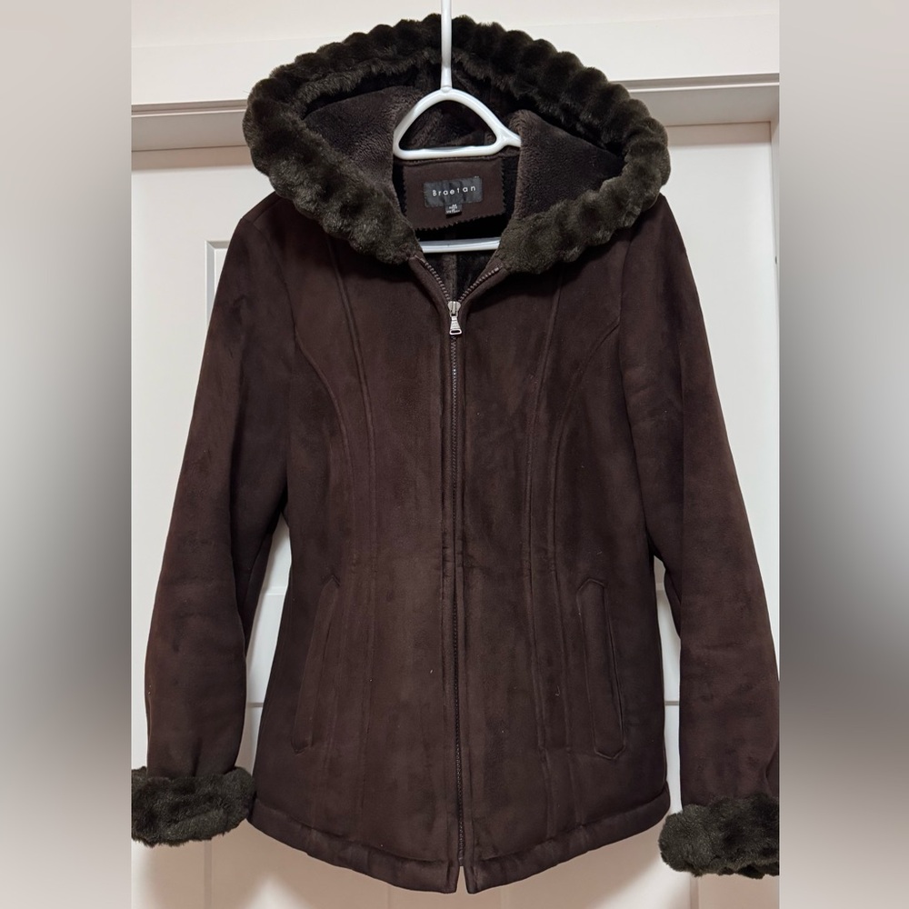 Braetan Dark Brown Teddy Jacket with Faux Fur Trim